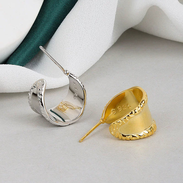 925 Sterling Silver Simple Retro Elegant Wide Drop Earrings For Women Minimalist Silver Jewelry