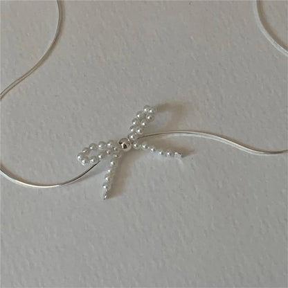 Sterling Silver Simple Style Bow Knot Pendant Necklace