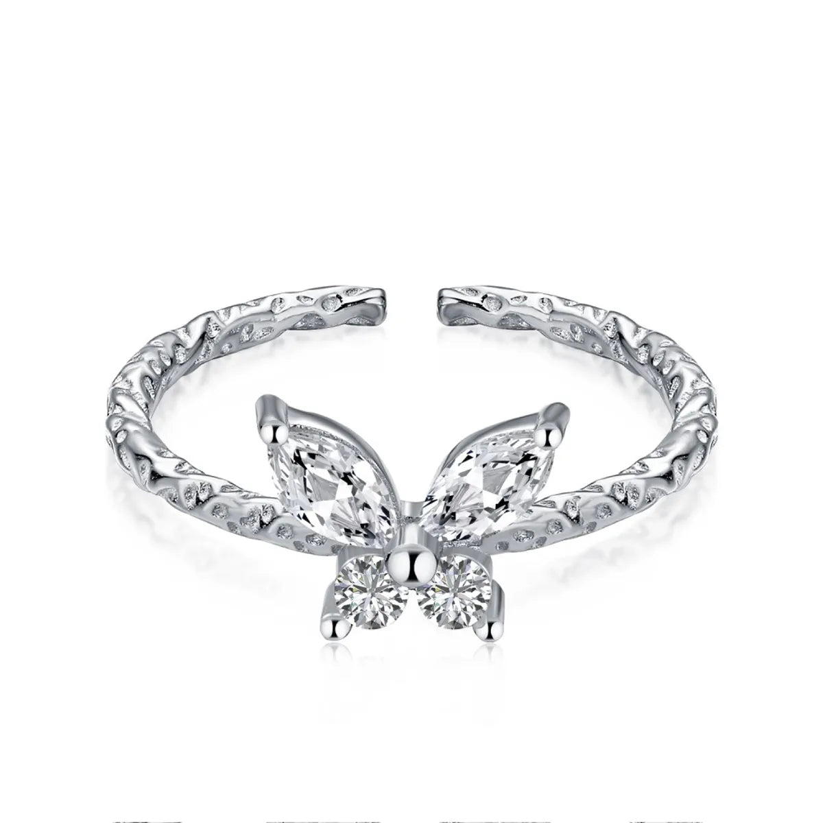 Sterling Silver Simple Style Butterfly Zircon Open Rings