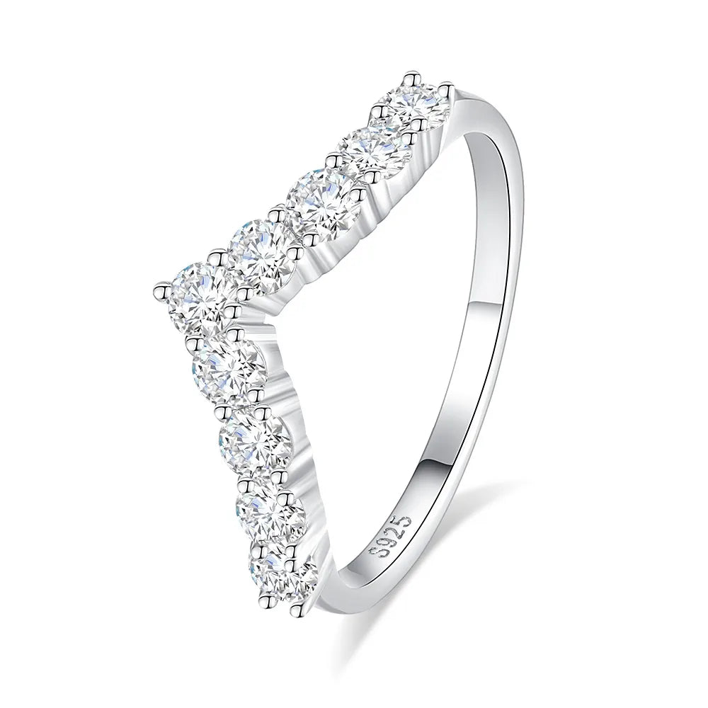 Sterling Silver Simple Style Classic Style Commute Plating Inlay V Shape Zircon Rings