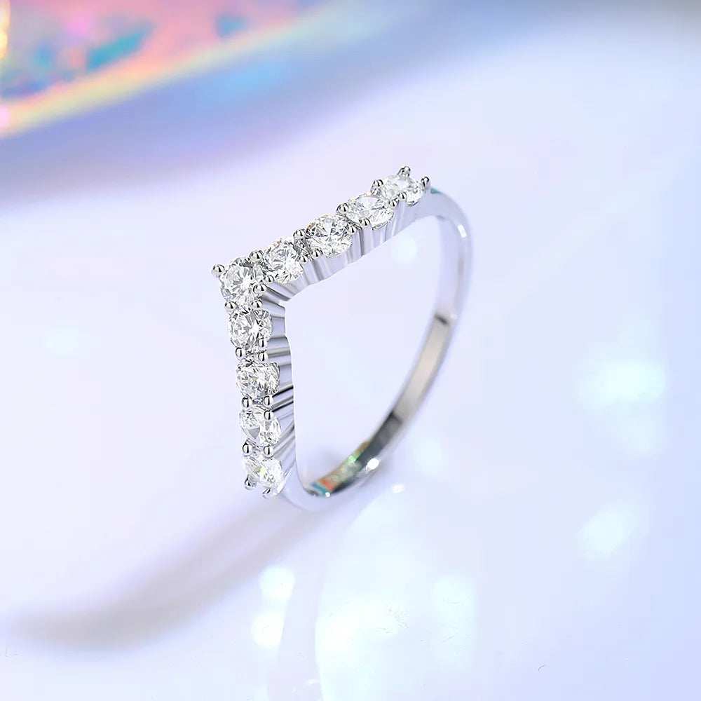 Sterling Silver Simple Style Classic Style Commute Plating Inlay V Shape Zircon Rings