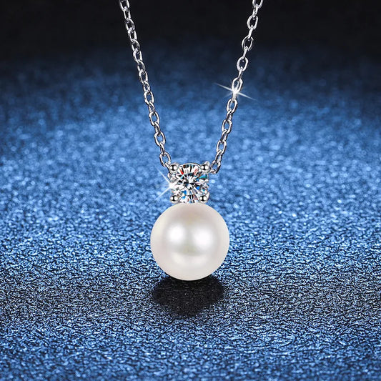 Sterling Silver Simple Style Classic Style Inlay Crown Rhinestones Pearl Pendant Necklace