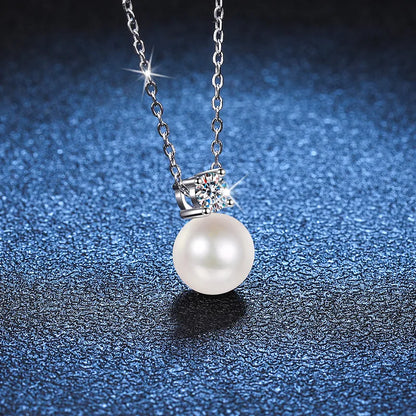 Sterling Silver Simple Style Classic Style Inlay Crown Rhinestones Pearl Pendant Necklace