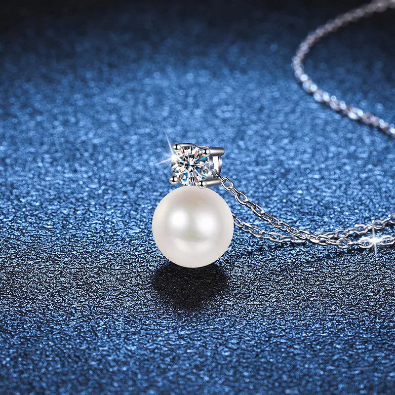 Sterling Silver Simple Style Classic Style Inlay Crown Rhinestones Pearl Pendant Necklace