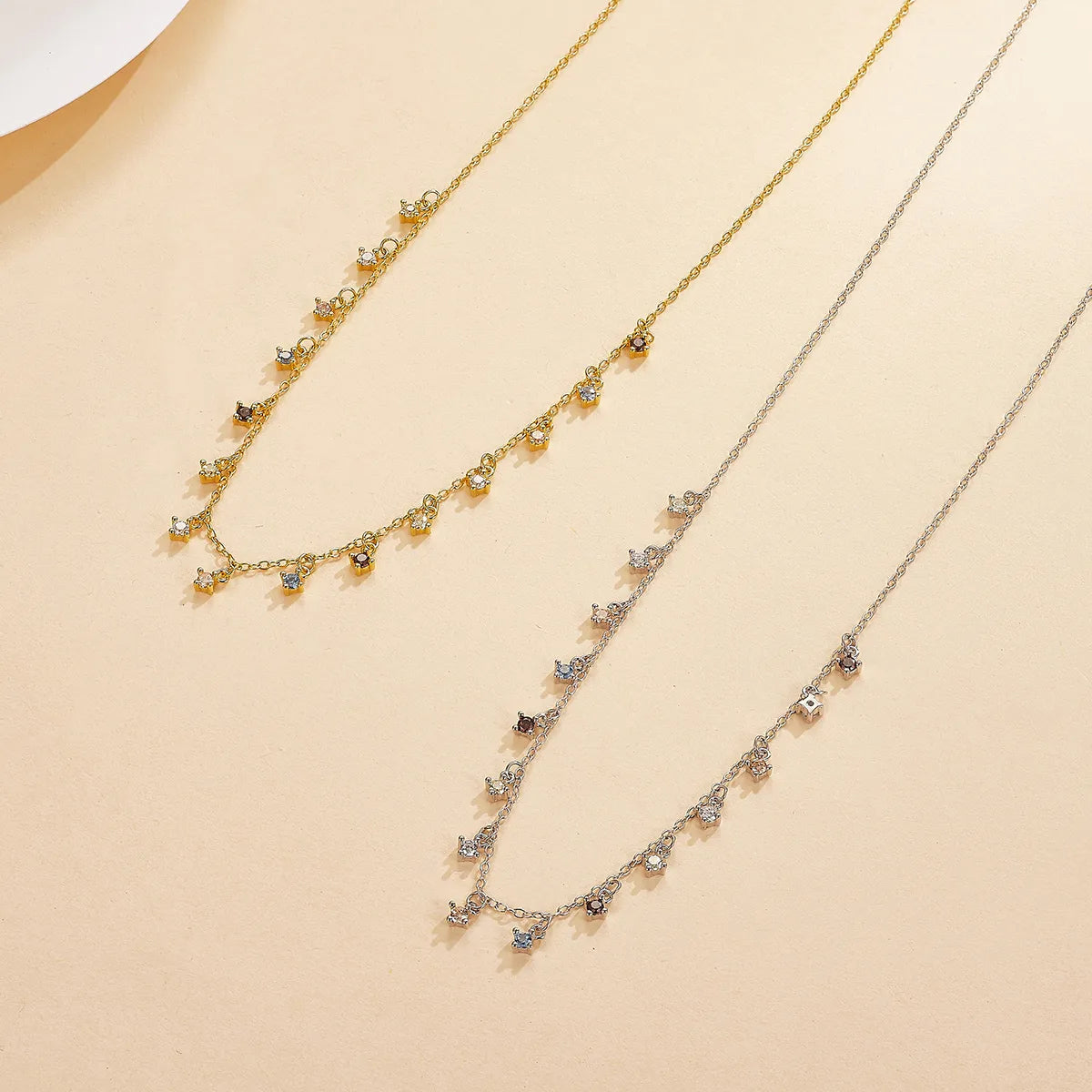 Sterling Silver Simple Style Classic Style Plating Inlay Solid Color Zircon Necklace