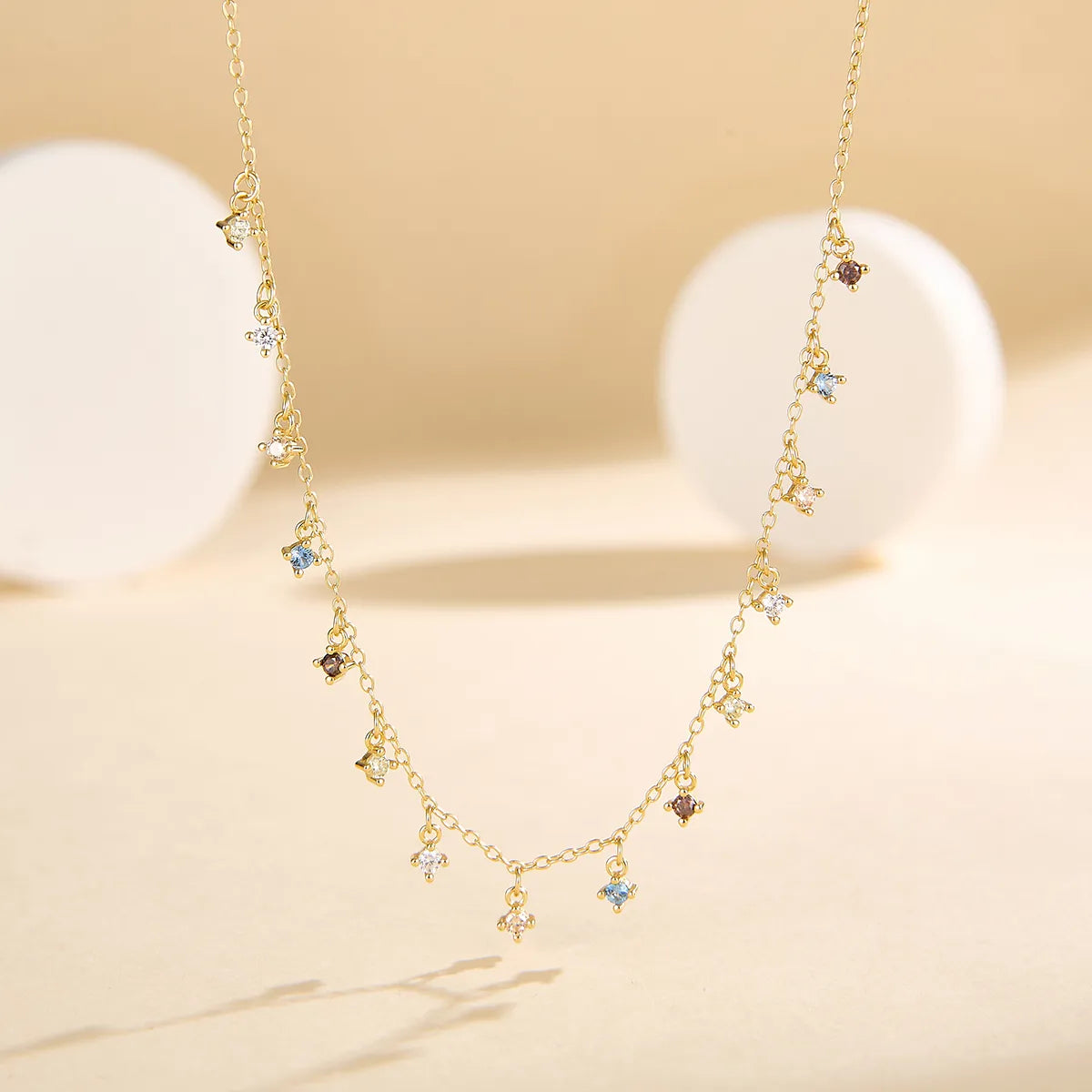 Sterling Silver Simple Style Classic Style Plating Inlay Solid Color Zircon Necklace