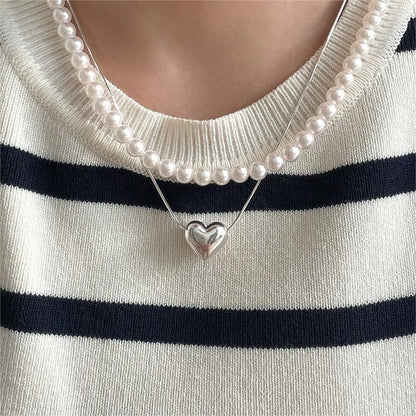 Sterling Silver Simple Style Classic Style Polishing Heart Shape Pendant Necklace