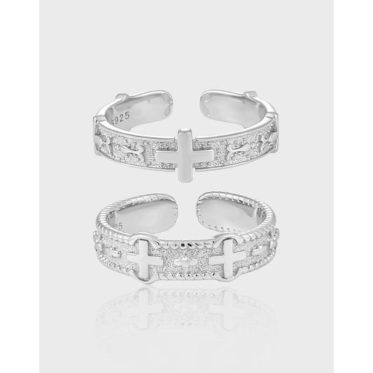 Sterling Silver Simple Style Cross Plating Open Rings