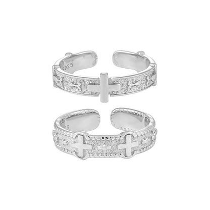 Sterling Silver Simple Style Cross Plating Open Rings