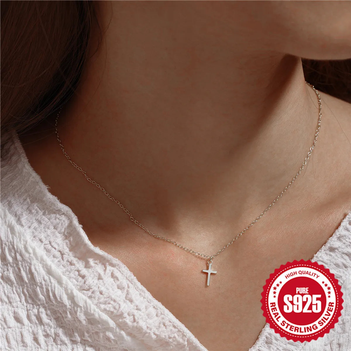 Sterling Silver Simple Style Cross Plating Pendant Necklace