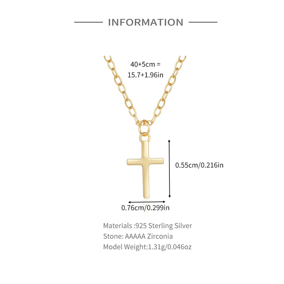 Sterling Silver Simple Style Cross Plating Pendant Necklace