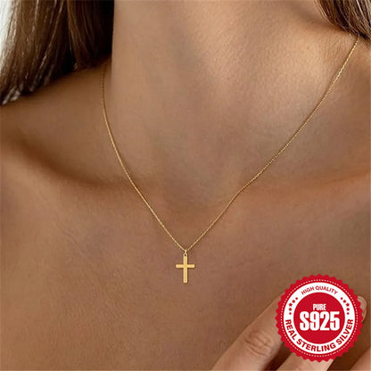 Sterling Silver Simple Style Cross Plating Pendant Necklace