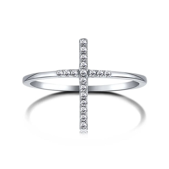 Sterling Silver Simple Style Cross Plating Zircon Rings