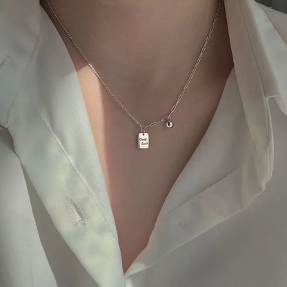 Sterling Silver Simple Style Diamond Letter Rectangle Pendant Necklace