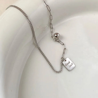 Sterling Silver Simple Style Diamond Letter Rectangle Pendant Necklace