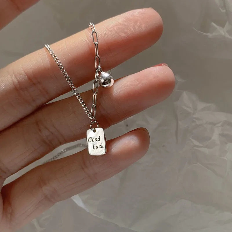 Sterling Silver Simple Style Diamond Letter Rectangle Pendant Necklace