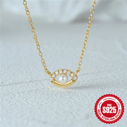 Sterling Silver Simple Style Eye Plating Inlay Pearl Zircon Necklace