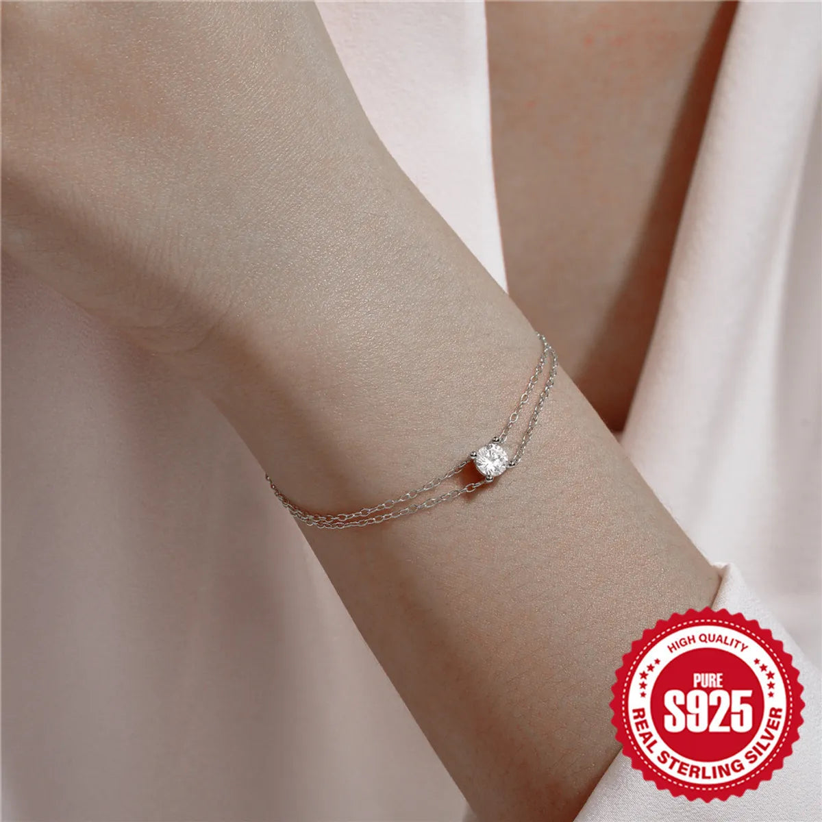 Sterling Silver Simple Style Geometric Plating Inlay Zircon Bracelets