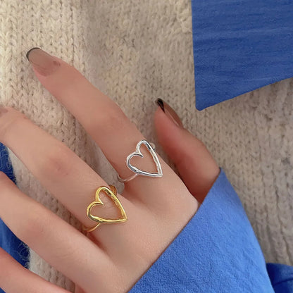 Sterling Silver Simple Style Heart Shape Open Rings