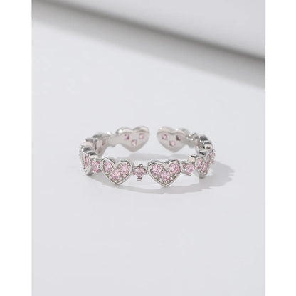 Sterling Silver Simple Style Heart Shape Plating Inlay Zircon Open Rings