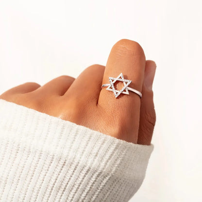 Sterling Silver Simple Style Hexagram Geometric Plating Rings