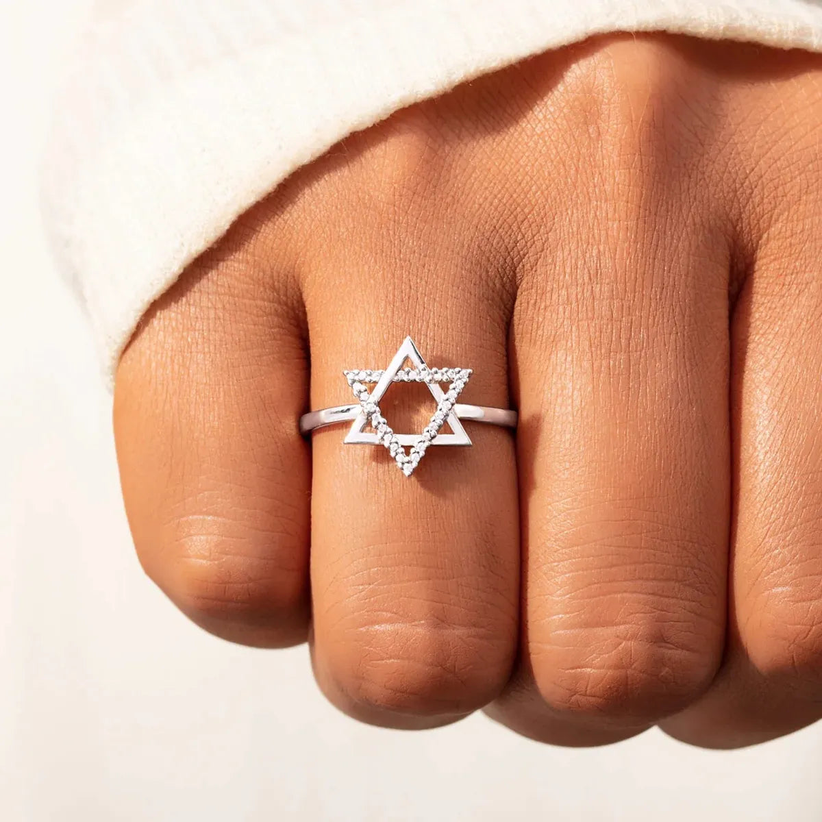 Sterling Silver Simple Style Hexagram Geometric Plating Rings