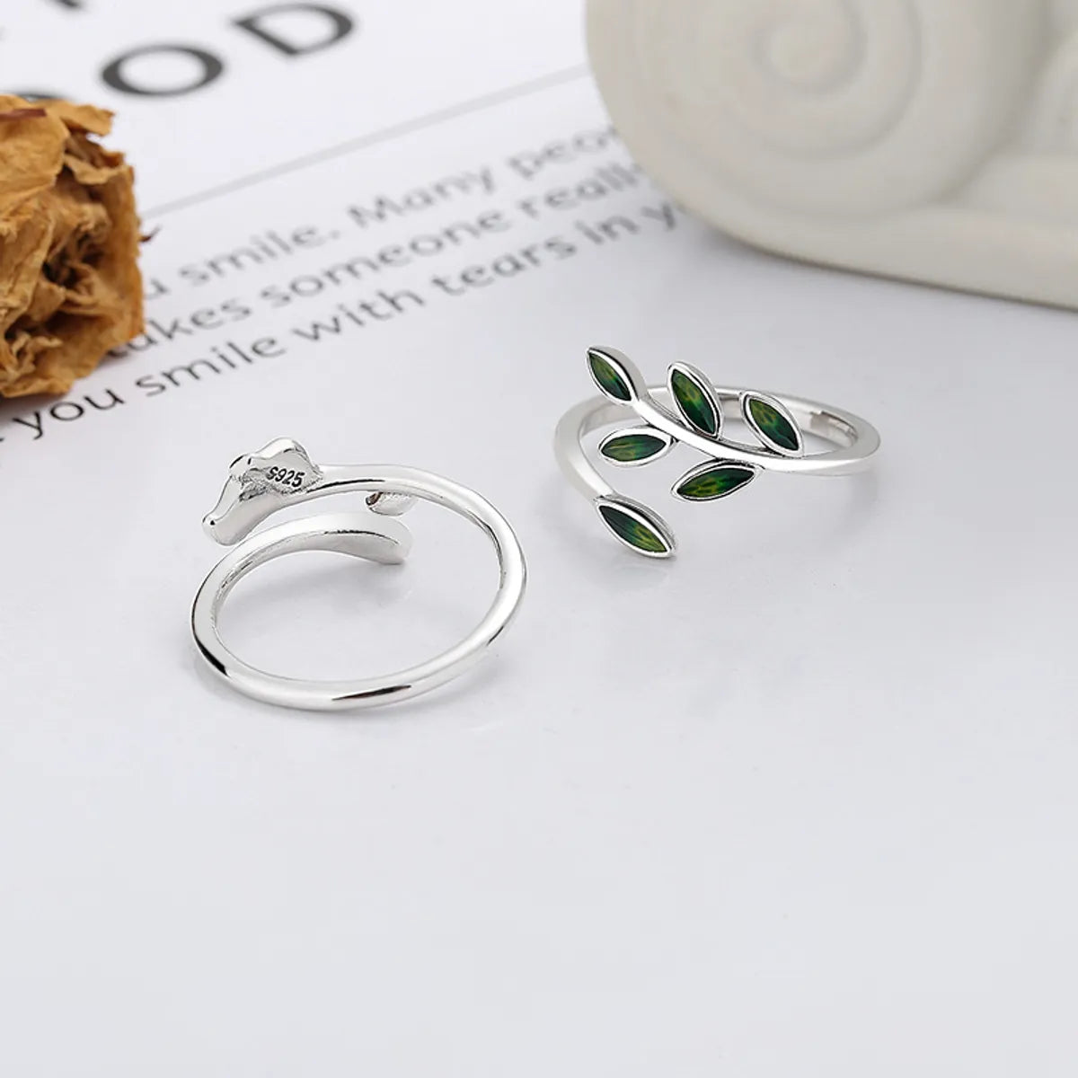 Sterling Silver Simple Style Leaf Open Rings