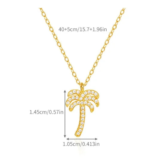 Sterling Silver Simple Style Plating Coconut Tree Zircon Pendant Necklace