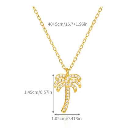 Sterling Silver Simple Style Plating Coconut Tree Zircon Pendant Necklace