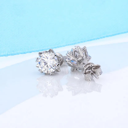 Sterling Silver Simple Style Shiny GRA Certificate Inlay Round Moissanite Ear Studs