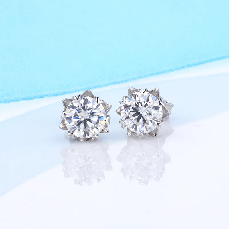 Sterling Silver Simple Style Shiny GRA Certificate Inlay Round Moissanite Ear Studs