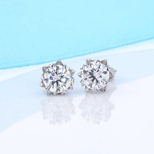 Sterling Silver Simple Style Shiny GRA Certificate Inlay Round Moissanite Ear Studs