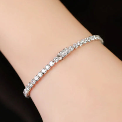 Sterling Silver Simple Style Shiny Plating Inlay Geometric Zircon Bracelets