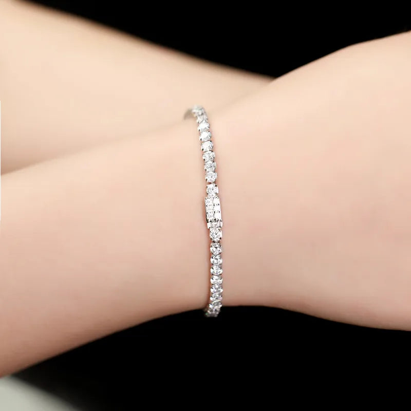 Sterling Silver Simple Style Shiny Plating Inlay Geometric Zircon Bracelets