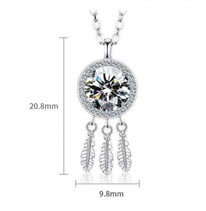 Sterling Silver Simple Style Shiny Round Feather GRA Inlay Moissanite Pendant Necklace