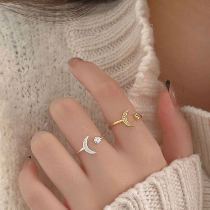 Sterling Silver Simple Style Star Moon Plating Open Rings