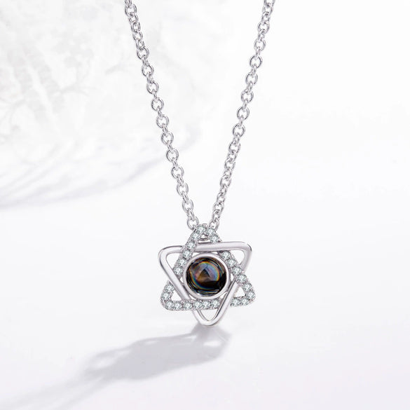 Sterling Silver Six Pointed Star Projection Necklace With Cross Chain Electroplated Pendant Love Message Design