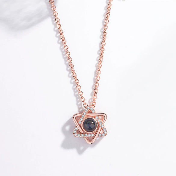 Sterling Silver Six Pointed Star Projection Necklace With Cross Chain Electroplated Pendant Love Message Design
