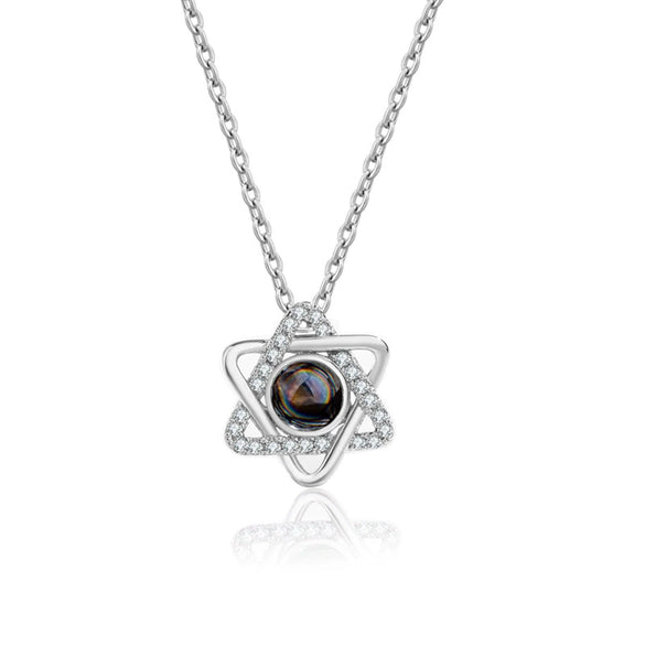 Sterling Silver Six Pointed Star Projection Necklace With Cross Chain Electroplated Pendant Love Message Design