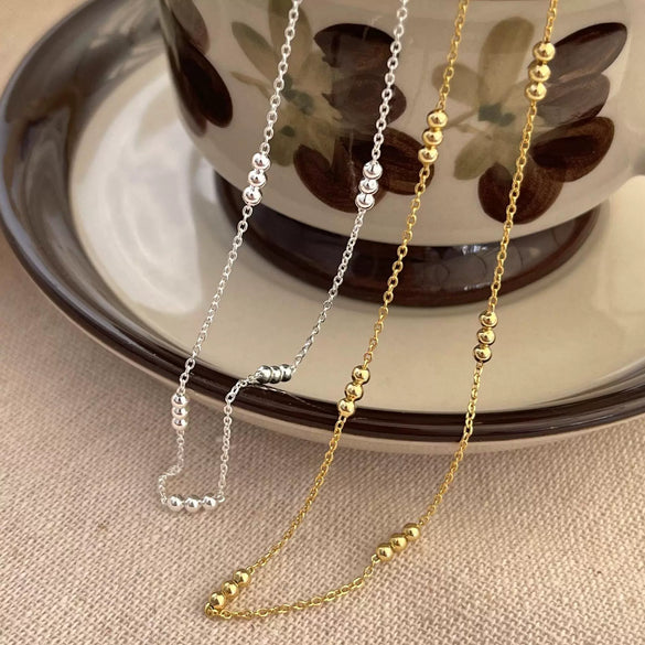 925 Sterling Silver Small Round Bead Geometric Necklace