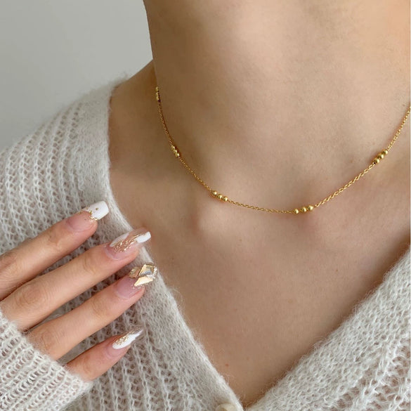 925 Sterling Silver Small Round Bead Geometric Necklace