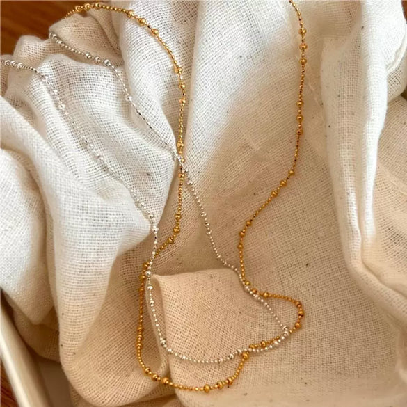 925 Sterling Silver Small Round Bead Geometric Necklace