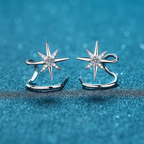 925 Sterling Silver Snowflake Hexagram Earrings With Moissanite Micro Pave Geometric Electroplated Exotic Style