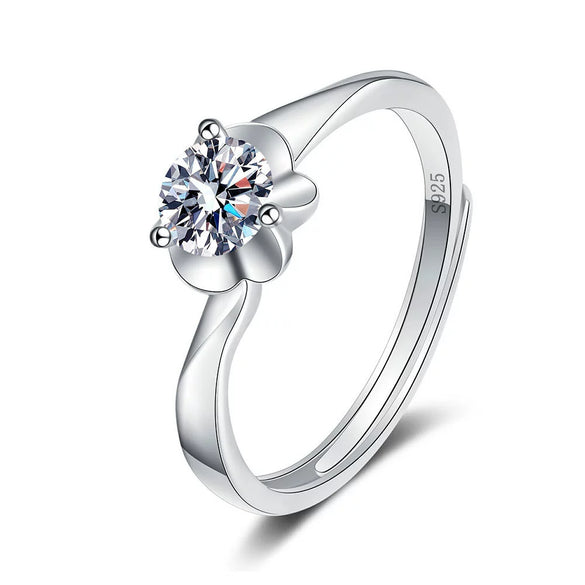 925 Sterling Silver Snowflake Moissanite Open Adjustable Ring For Women Geometric Electroplated Three Claw Wedding Gift Jewelry