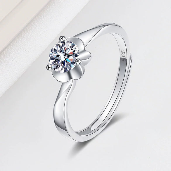 925 Sterling Silver Snowflake Moissanite Open Adjustable Ring For Women Geometric Electroplated Three Claw Wedding Gift Jewelry