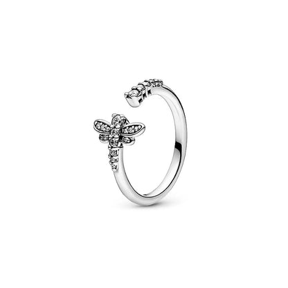 Sterling Silver Solid Color Dragonfly Daisy Open Rings