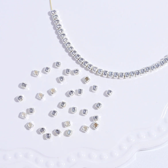 Sterling Silver Square Loose Beads Jewelry Accessories Electroplated For Diy Bracelet Necklace
