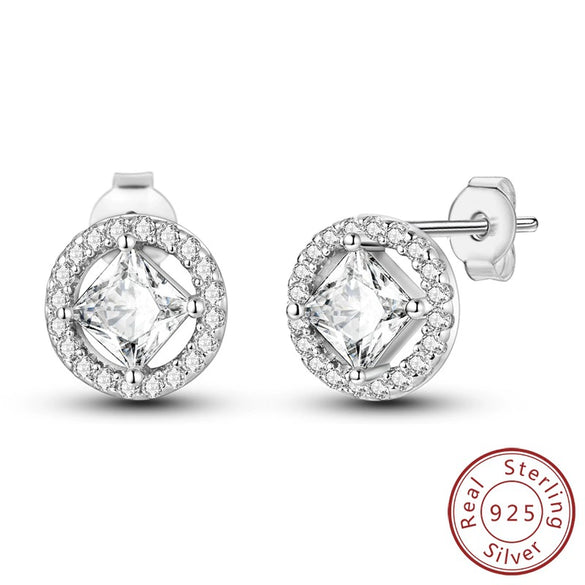 925 Sterling Silver Square Sea Blue Sparkling Gemstone Earrings Electroplated Jewelry For Women