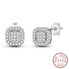 925 Sterling Silver Square Sea Blue Sparkling Gemstone Earrings Electroplated Jewelry For Women