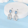925 Sterling Silver Square Sea Blue Sparkling Gemstone Earrings Electroplated Jewelry For Women